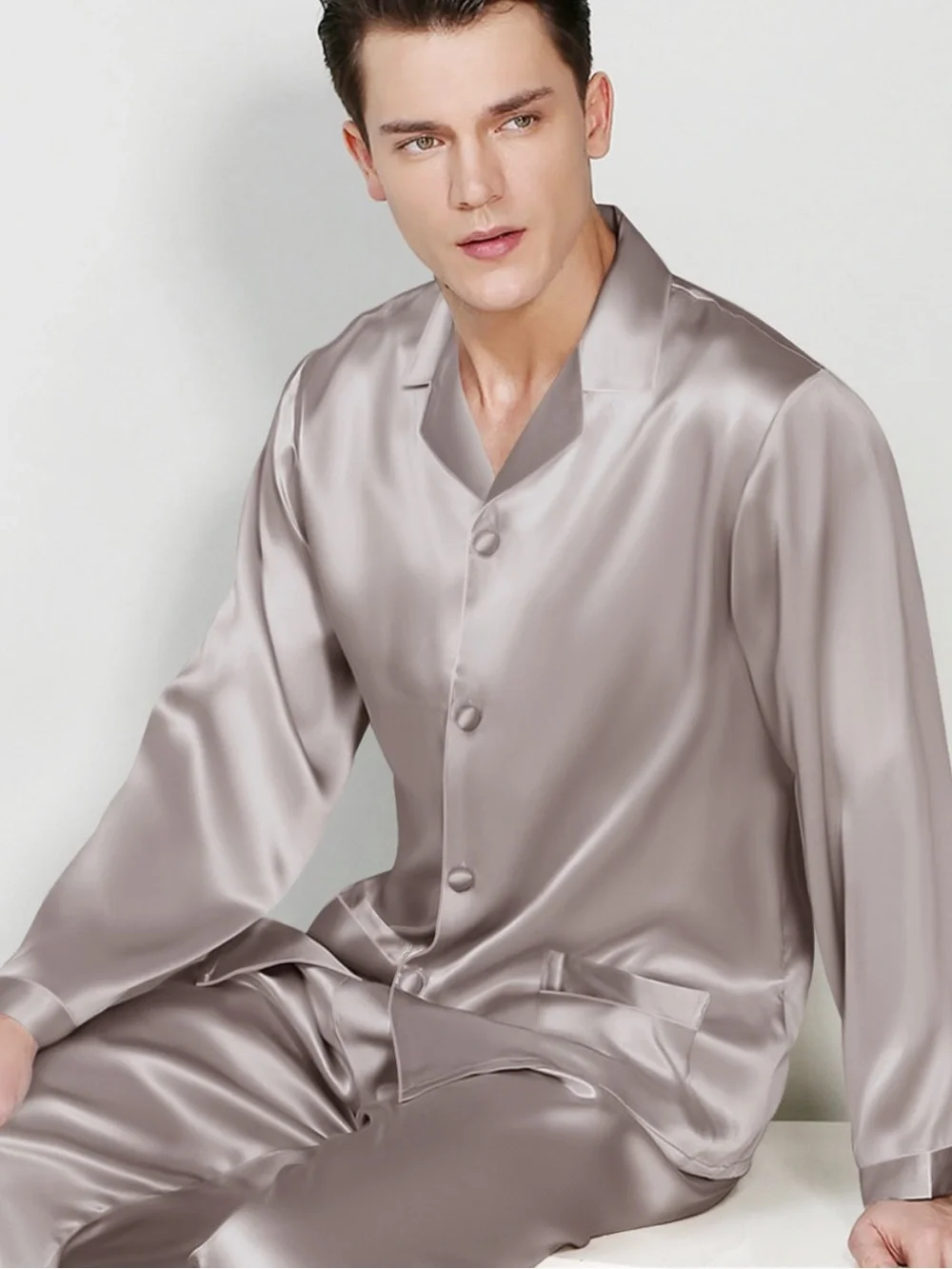 Elle Silk Gray Men's Silk Pajama Set XL